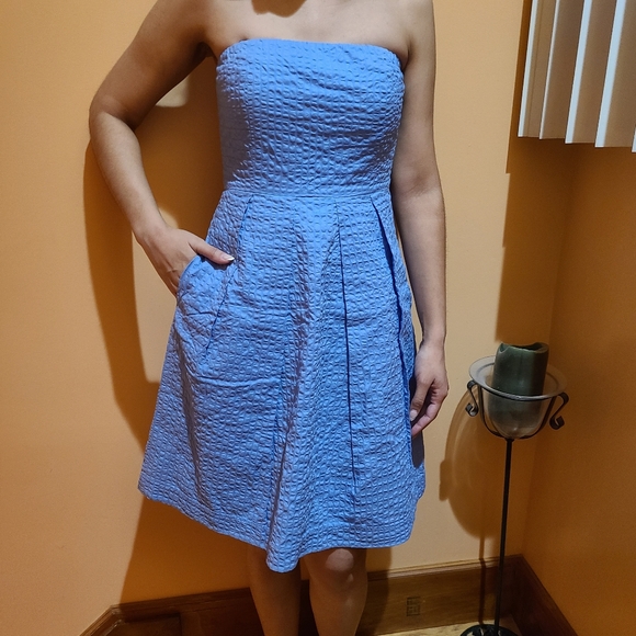 J. CREW Blue Strapless Dress Sz 0 - Picture 9 of 9